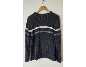 Vintage Industrial Exchange Y2K Knit Sweater Men's L XL Navy Striped Crewneck